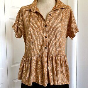 Emberley Collared Button Top Babydoll Short Sleeve Top